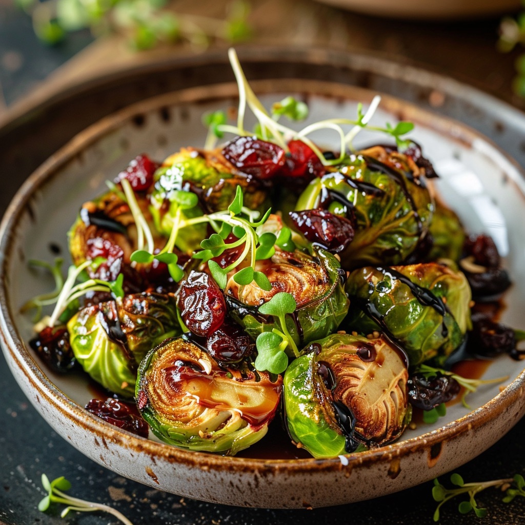 Brussels sprouts roasted with cranberry and balsamic glaze