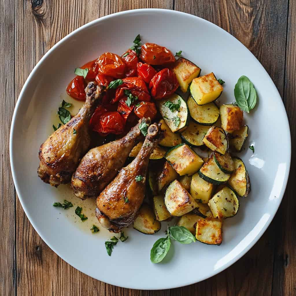 Roasted Quail Leg With Fried Potato Cubes, Zucchini And Tomato 10 Roasted quail leg
