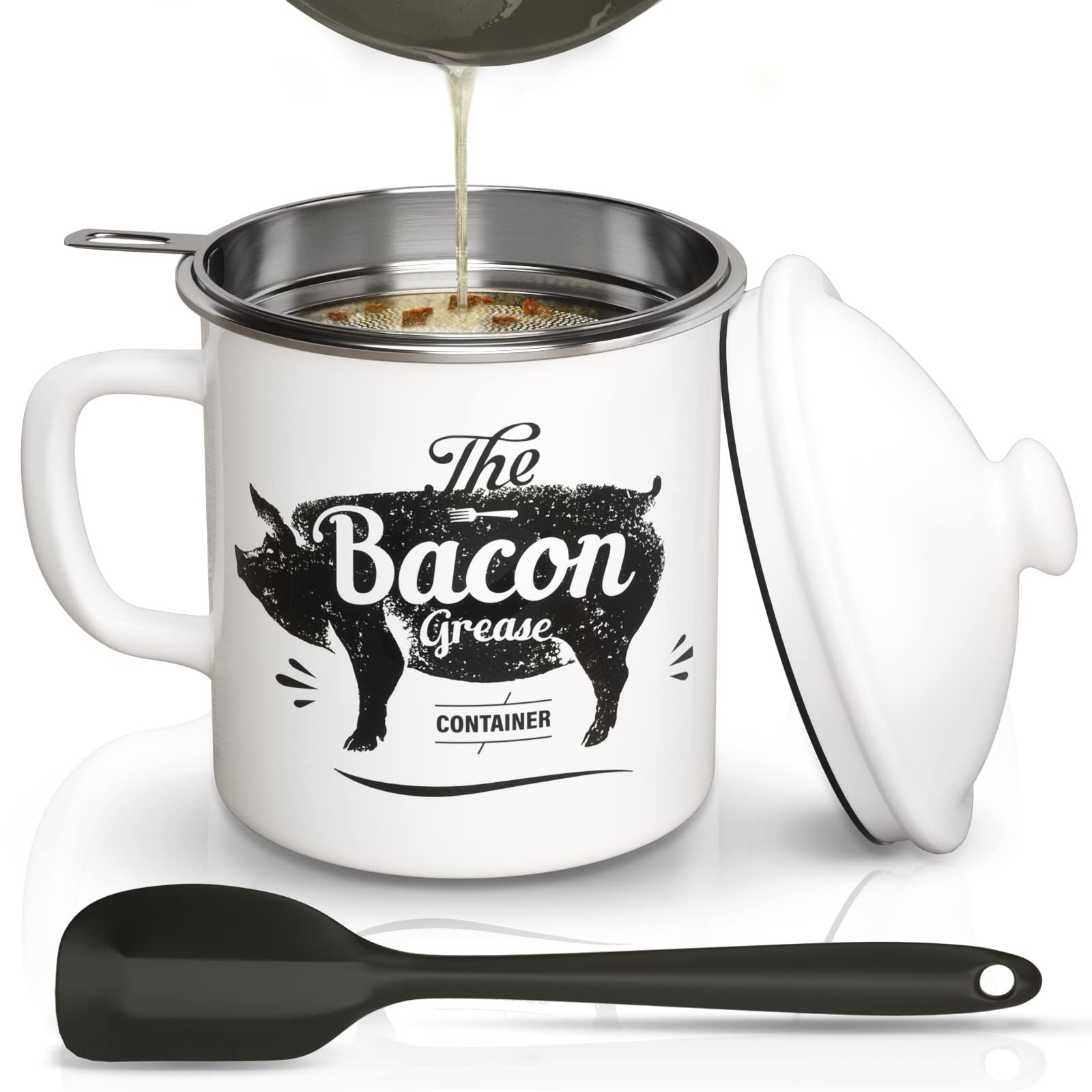 Zulay Kitchen Bacon Grease Container with Strainer 1L Stainless