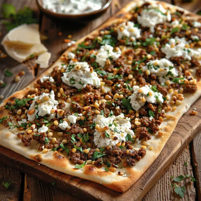 Spiced Lamb and Feta Flatbread with Tzatziki Drizzle