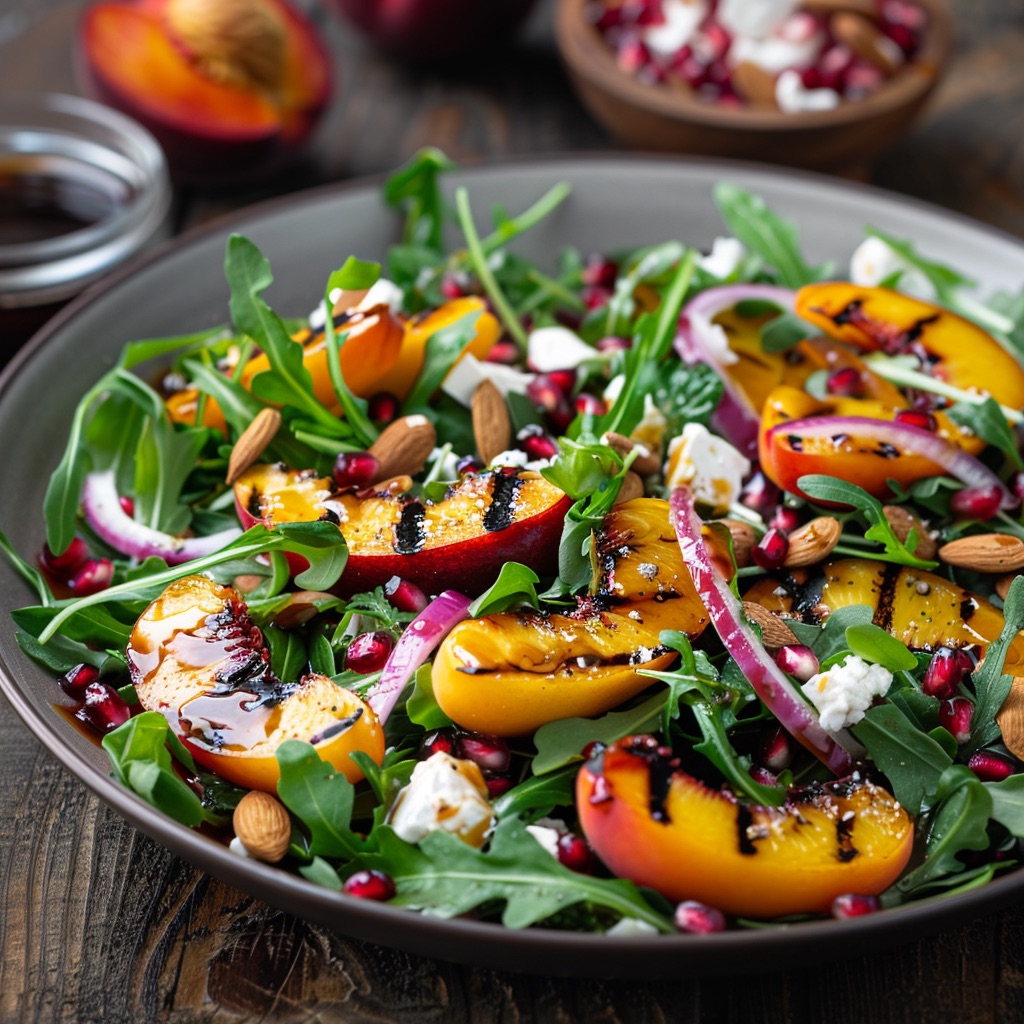 Grilled peach and arugula salad