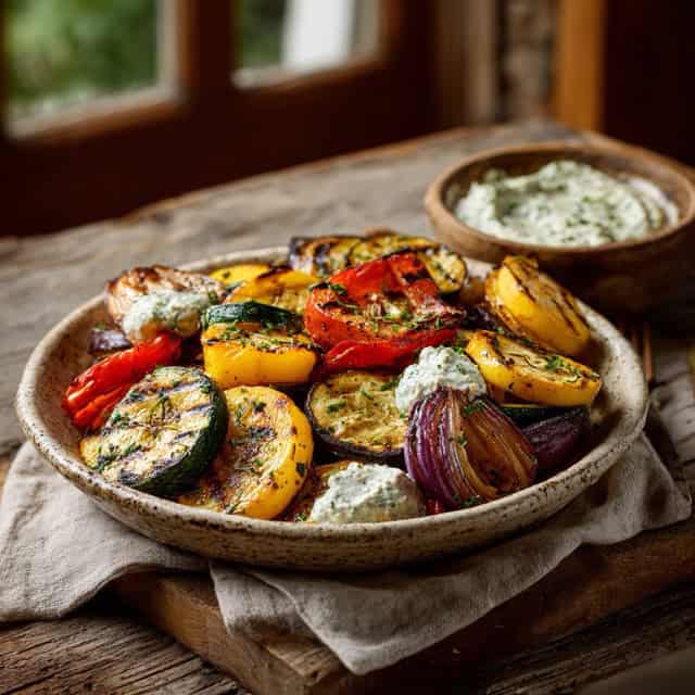 Grilled Vegetable Platter With Herb Dip 7 Grilled vegetable platter with herb dip