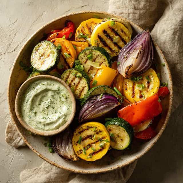 Grilled Vegetable Platter With Herb Dip 10 Grilled vegetable platter with herb dip