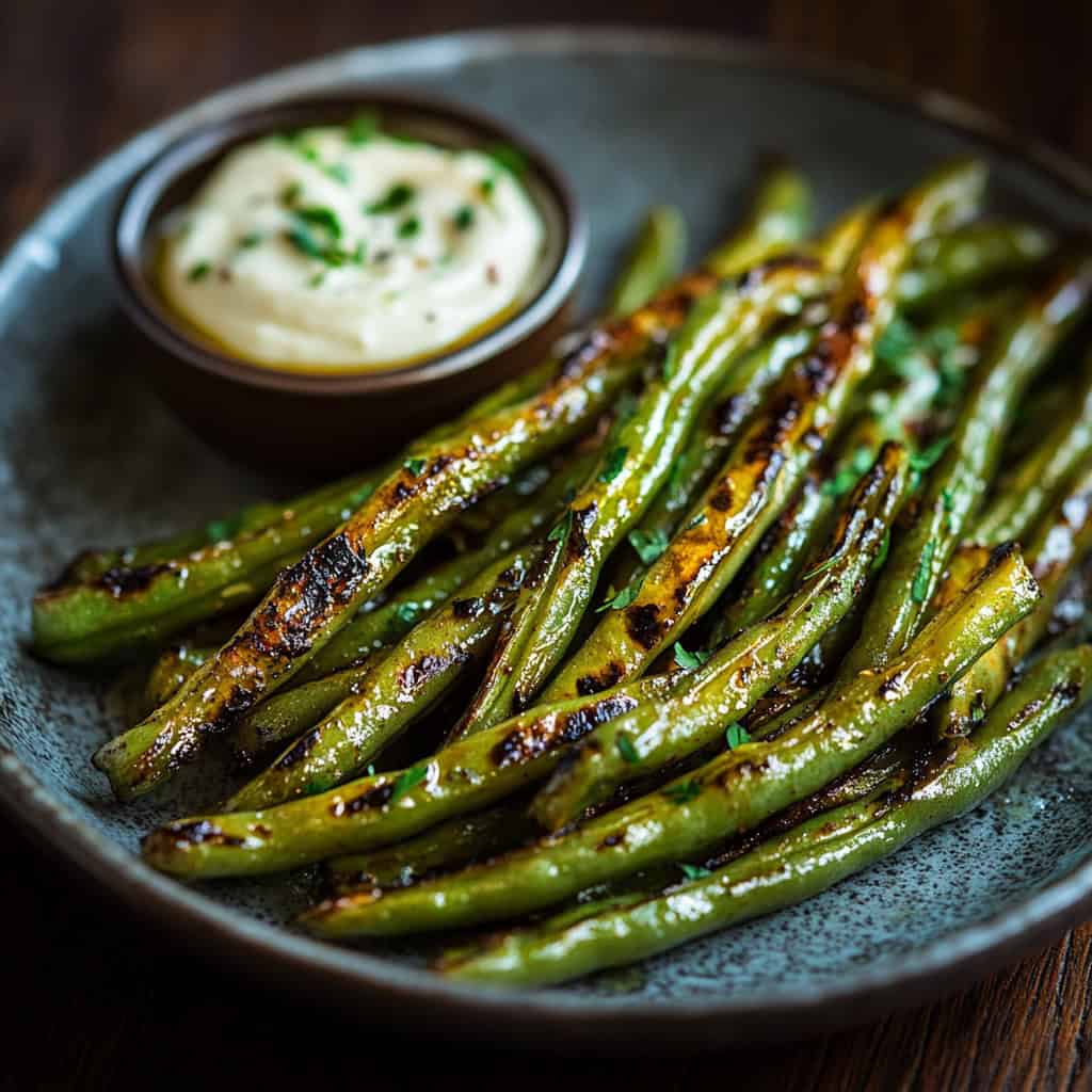 Charred green beans with garlic aioli
