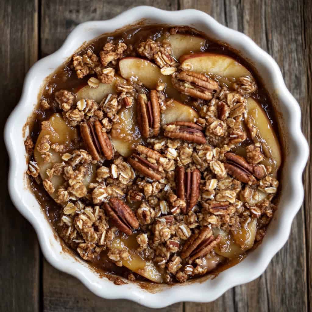 Rustic apple crisp with oats and pecans