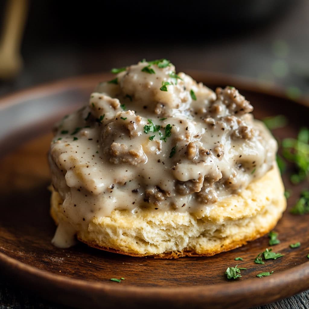 Homemade biscuits and sausage gravy