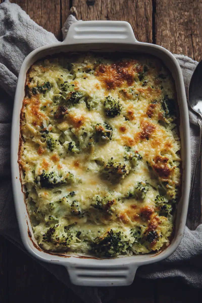 Creamy broccoli cauliflower casserole with golden melted cheese, perfect for family dinners and healthy side dishes. Made with fresh vegetables and a delicious cheesy topping.