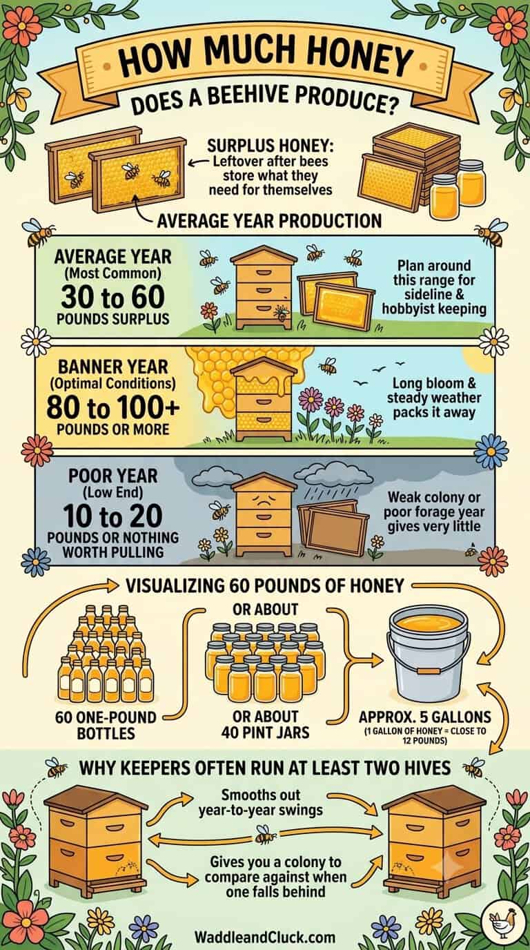 How much honey does one hive produce in a typical year