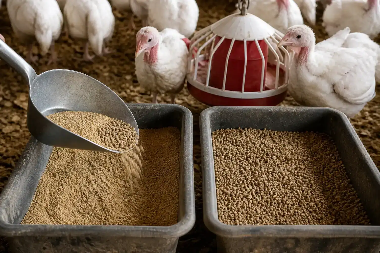 Blending turkey starter crumble and grower pellets for a gradual feed transition