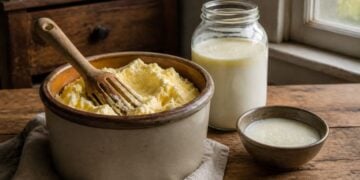 Fresh raw milk butter jar with cream line and buttermilk how to make butter from raw milk