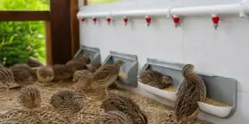 Coturnix quail using a no-waste feeder
