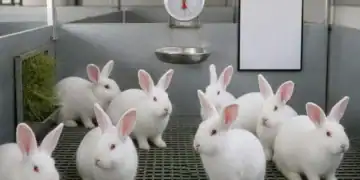 Healthy young meat rabbits on a small homestead