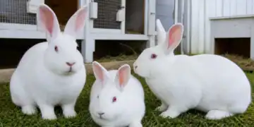New zealand white rabbit on a small homestead