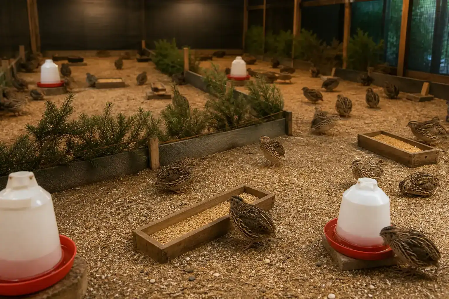 Quail pen setup designed to prevent crowding and aggression